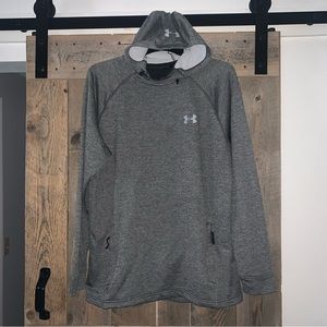 Men’s XL UNDER ARMOUR COLDGEAR FITTED Htr Grey Hoodie Pullover Jacket Pockets EC